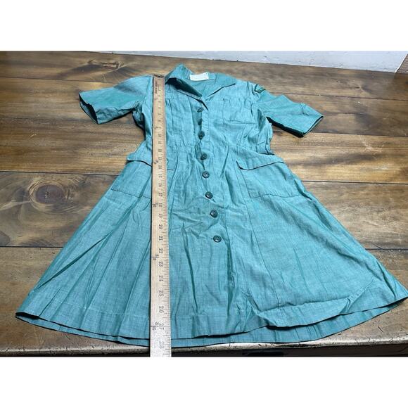 VTG 50s Girl Scout Uniform Dress Green Girls 10/12 Buttons Costume - Picture 10 of 15